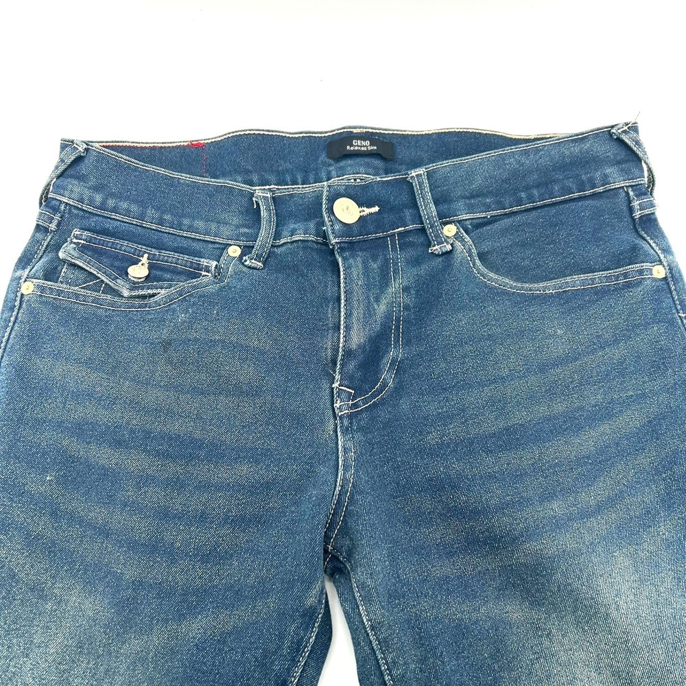 True Religion Geno Relaxed Slim Jeans Studded Horseshoe Big T Pocket Mens SZ 30
